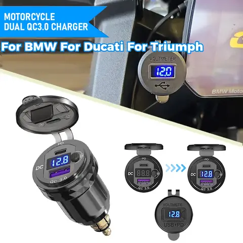 F900R RNINET 빠른 충전 3.0 BMW R1200GS R1250GS F800GS K1600GTL R1200RT 용 듀얼 USB 충전기 플러그 소켓 전원 어댑터 유형-C