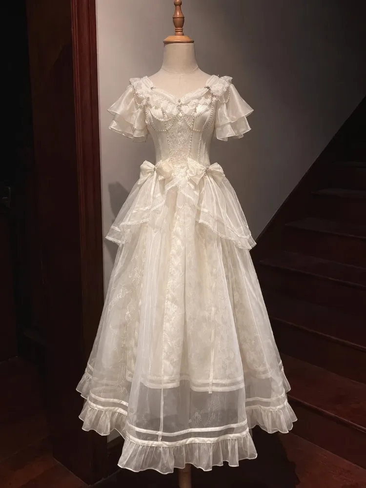 2026 Französisches Herbst-Midikleid für Damen Romantisches Blumen-Spitzenkleid Märchenhafte Prinzessin Elegantes Formelles Vintage-Spitzenkleid Partykleid Abendkleid Neu