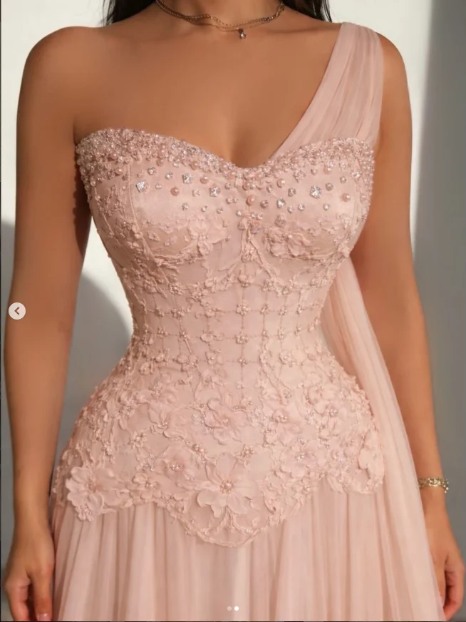 Customized A-line Women's Evening Dresses Floor-length One-shoulder Sleeveless Prom Gown Fashion Crystal Beading Draped Gowns image 3