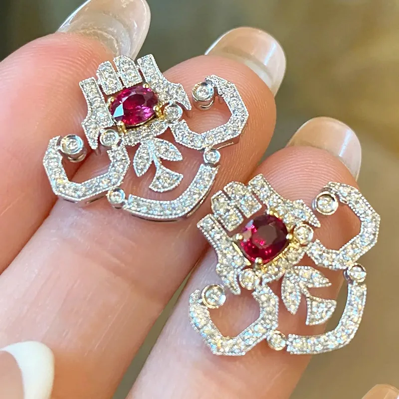 high-quality Art Curved Multi layer earrings for women  inlay Diamond Trendy Original Design Ruby Earring Banquet Jewelry Gifts