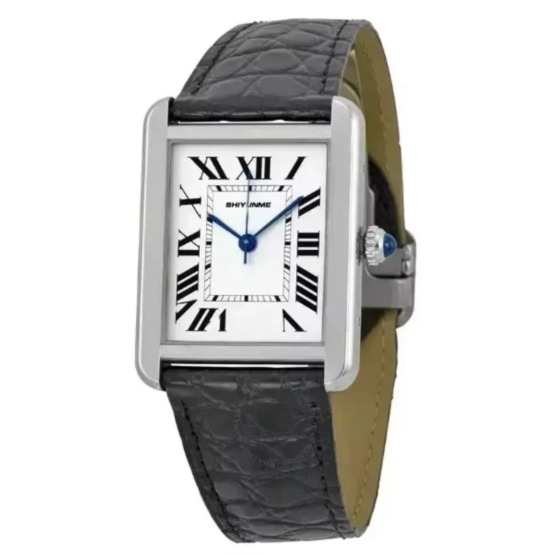 WATCH1 Store ساعة كوارتز رفيعة للغاية للجنسين بحزام جلدي من الفولاذ المقاوم للصدأ وقرص مربع صغير وحركة بسيطة