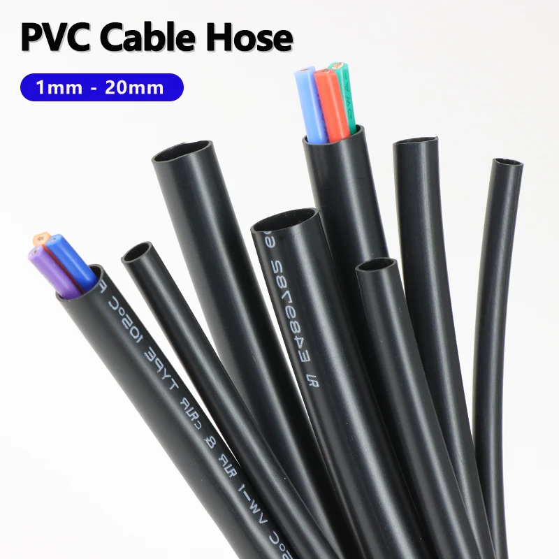 2/5/10m Non-shrink Soft PVC Cable Hose Black 1mm - 20mm Temperature Resistant 600V PVC Insulated Protective Wire Pipe ﻿