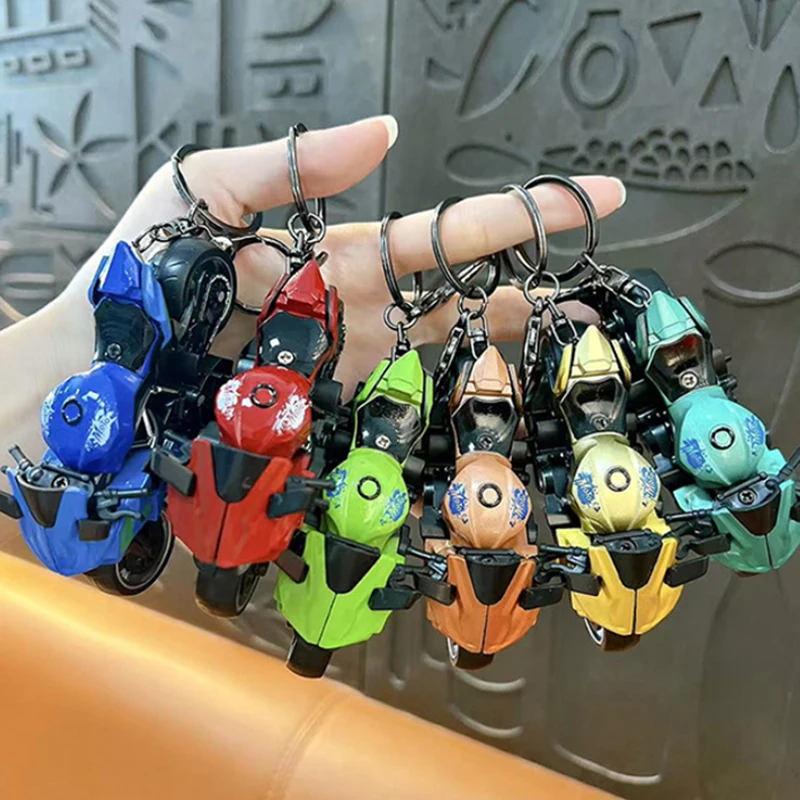Pull-Back Alloy Plastic Motorcycle Keychain Mini Motorbike Race Model Replica Key Ring Accessories Backpack Charm Pendants