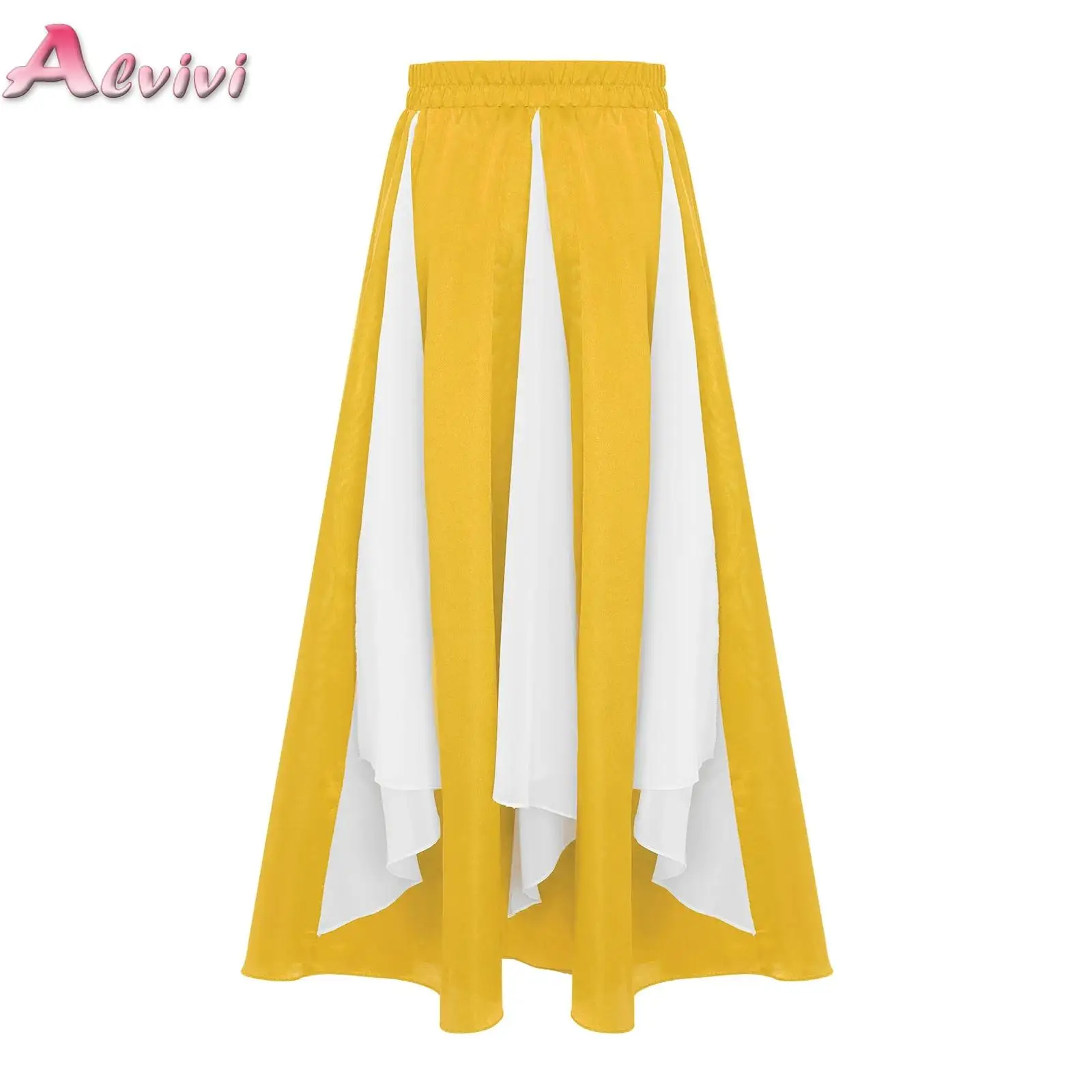 

Kids Girls Wide Hemline Chiffon Panel Satin Skirt Worship Praise Dance Skirts Ballet Lyrical Modern Dance Stage Performance Wear