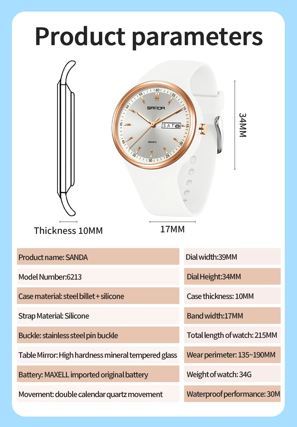 SANDA Top 6213 Male and Female Student Watches Casual Simple Dual Calendar Fashion Male and Female Student Quartz Watches 2025