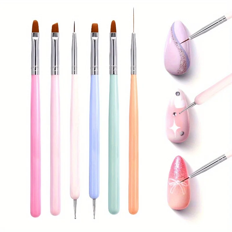 6pcs Nails Art Brushes Set Manicure UV Nail Gel Polish Painting Pen Dotting Carving Pen Nail Acrylic Extension Builder Tool