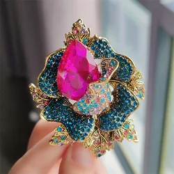Vintage Brooch Gemstone Rose Pin Elegant Temperament Colourful Glaze Chest Decoration Banquet and Party Clothing Decoration