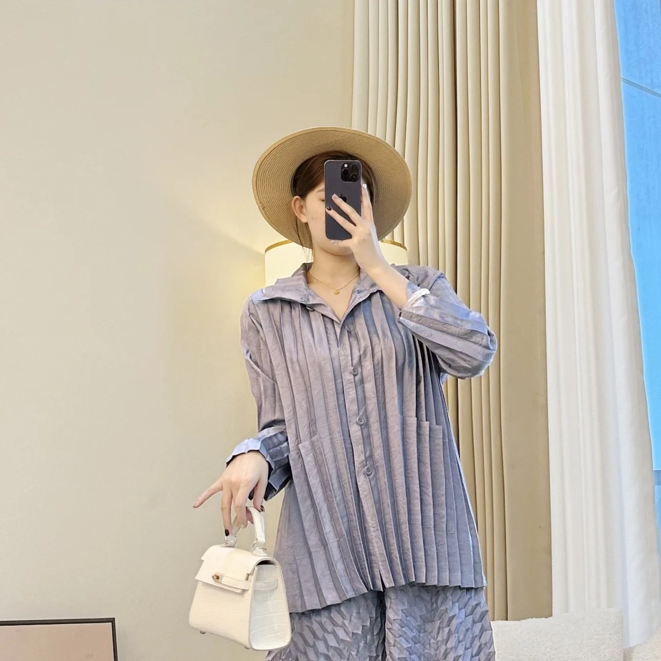 

plus Size Pleated Spring New Color irt Soft A-Line Slimming High-End Feel Casual Polyester Fiber Long Sve T-irt