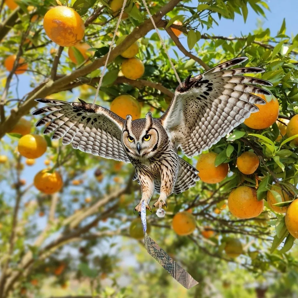 Waterproof Bird Scarer Simulation Owl Pest Control Bird Scare Pendant With Reflective With Bell Hanging Bird Repellent Garden