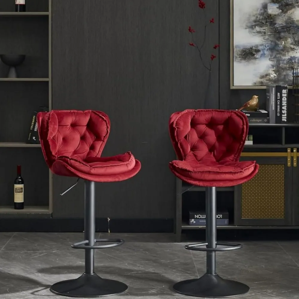 

Современный поворотный барный стул для паба, высокий обеденный стул с бархатным сиденьем, спинкой, гидравлический табурет без подлокотников, черная основа