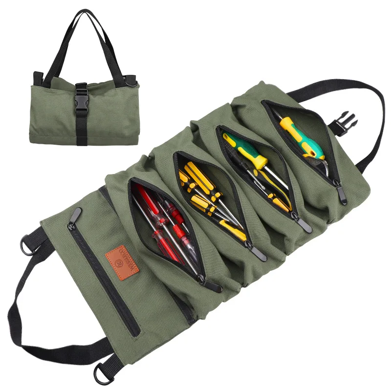 Car Hanging Tool Pouch Roll Up Tool Bag Wrench Organizer Small Shoulder Tool Bag Hanging Zipper Carrier Tote