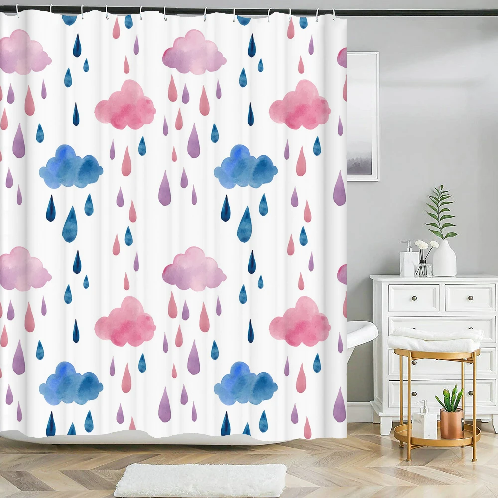 Nordic simplicity bath curtain Cute Cartoon raindrops print shower curtain waterproof fabric Bath Screen for home bathroom decor