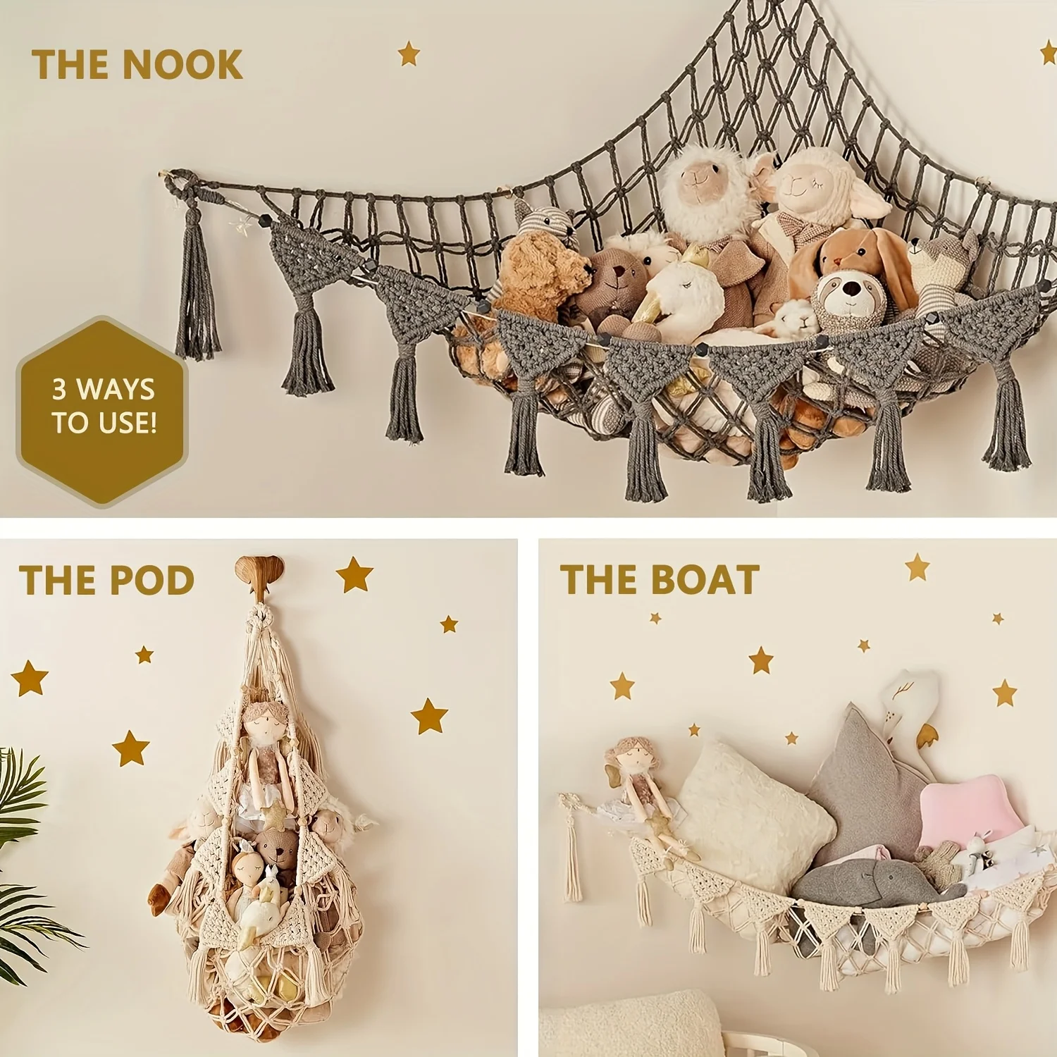 Stuffed Animal Toy Storage Hammock - Doll Stuff Animals Organizer Decorations - Cute Hanging Plushie Net Bedroom Room Decor - view 6