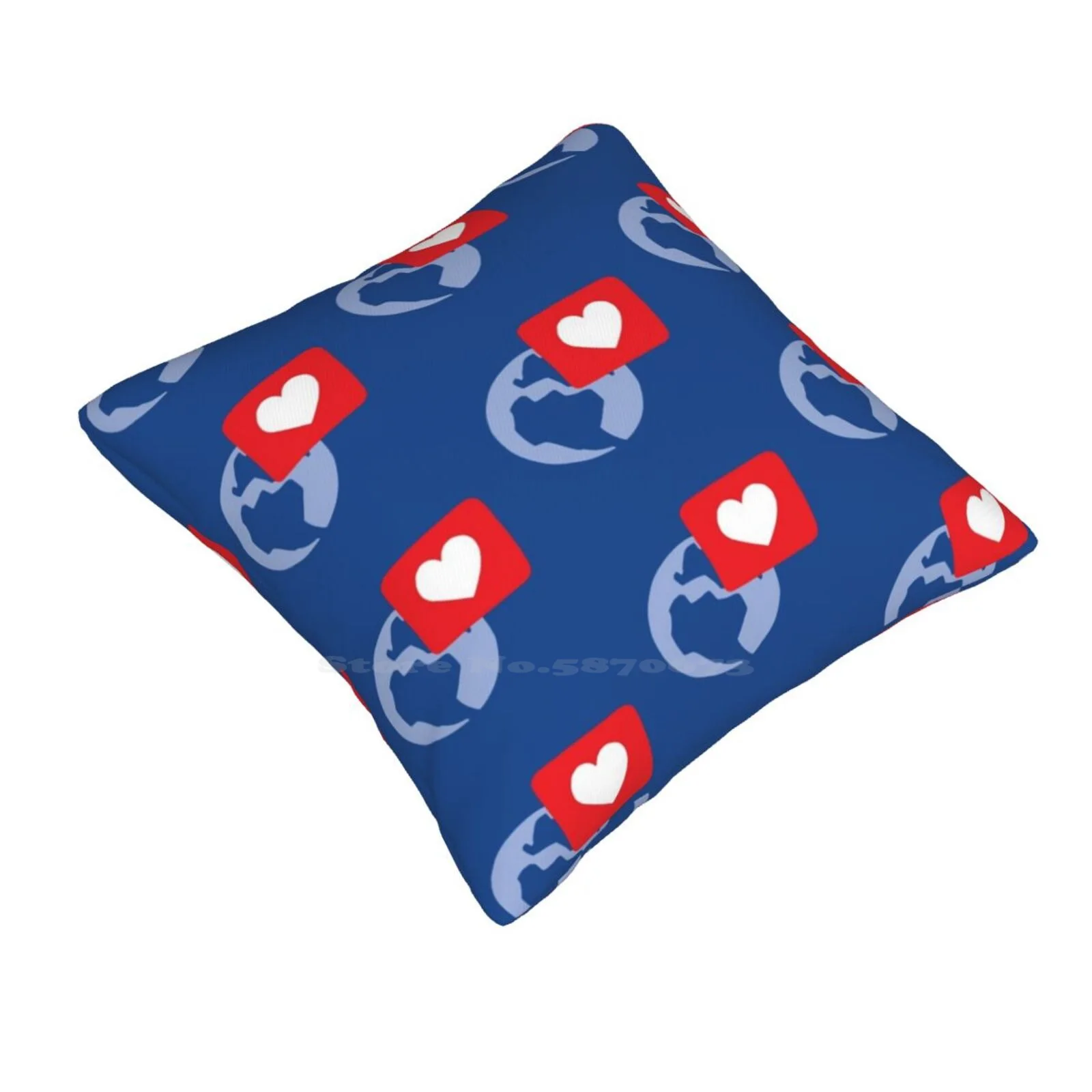 Love Notification Throw Cushion Pillow Cover Love Notification Social Planet Globe Heart Icon Sign Inima Red Blue White Earth