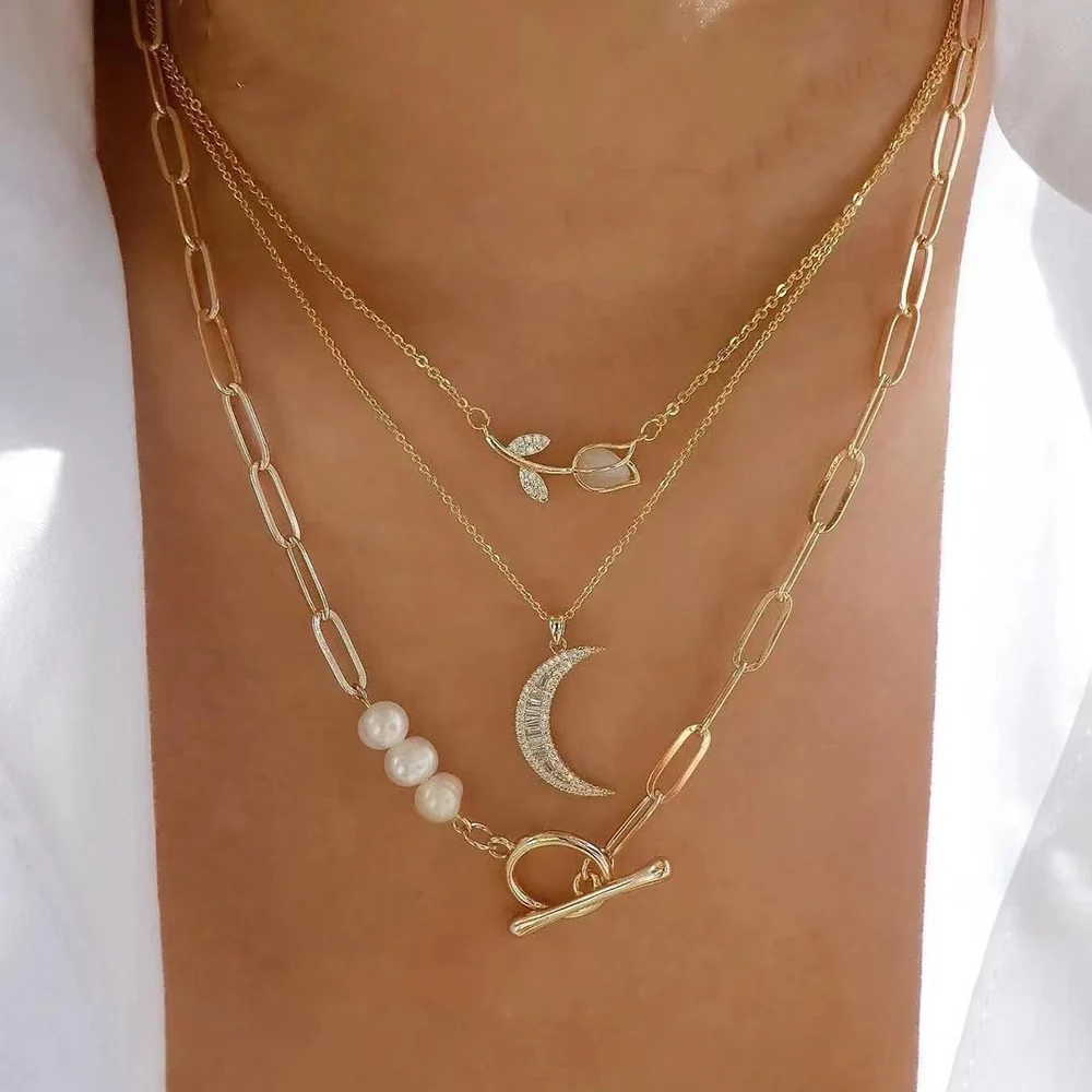 

Bohemia Multilayer Crystal Moon Flower Pendant Necklaces For Women Bedas Choker Necklace Fashion Jewelry Party Gift N0335