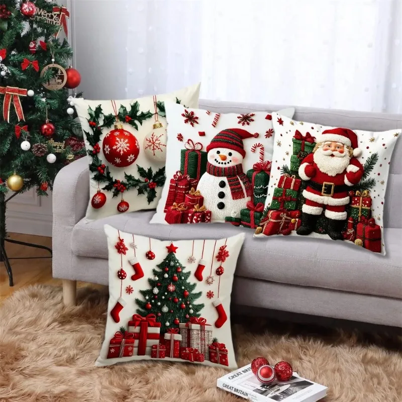 

45x45cm Linen Plush Cartoon Snowman Print Throw Pillowcase Santa Cluas Xmas Merry Christmas Decor Happy New Year