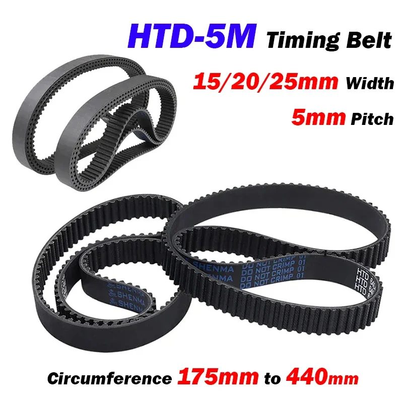 1PCS HTD-5M Rubber Timing Belt Width 15mm/20mm/25mm Closed Loop 175mm to 440mm For Pulley, CNC 3D