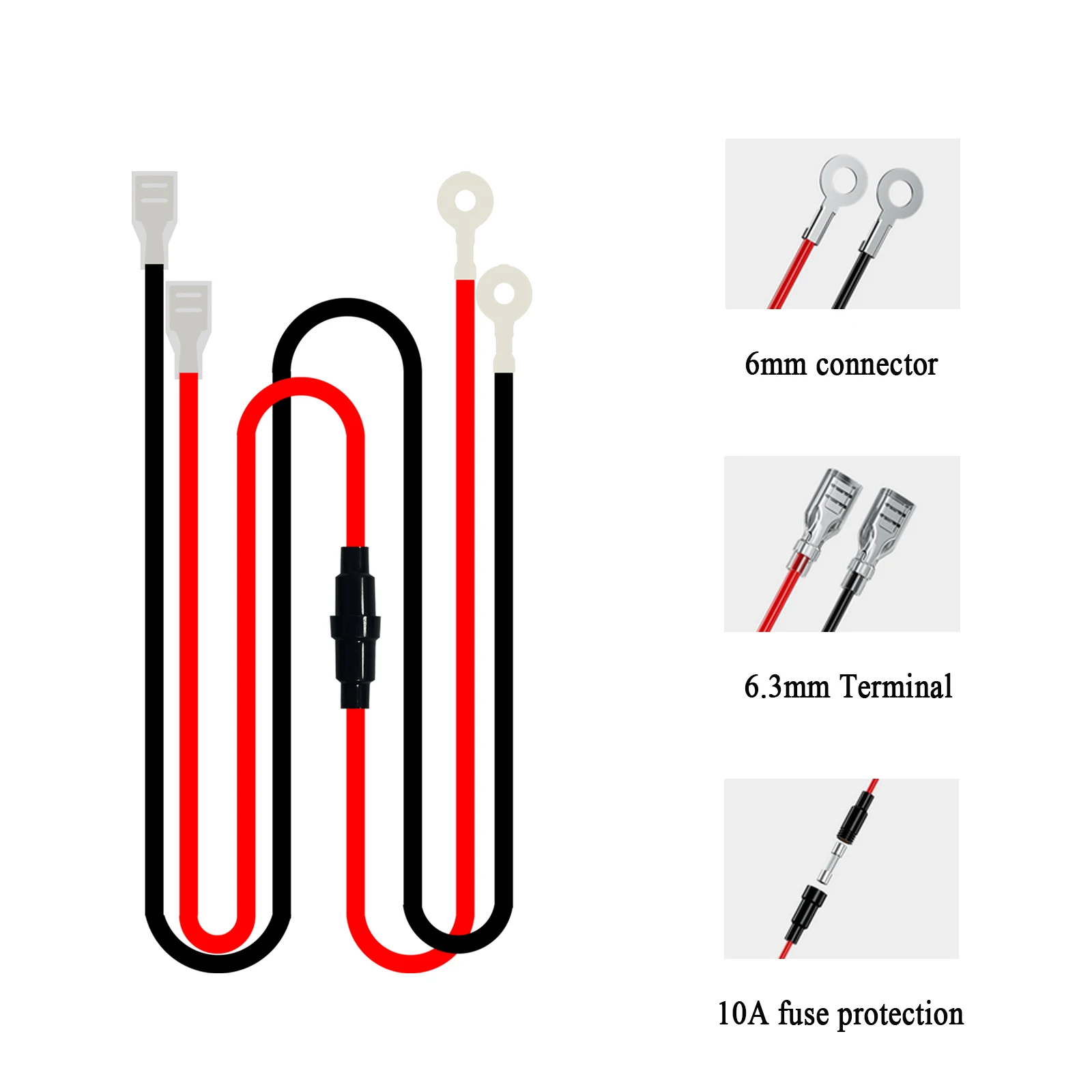 USB Charger Socket Cable 6.3mm Spade Terminal Ring Connectors Cigarette Lighter Wire Harness for Din Hella Voltmeter Wiring