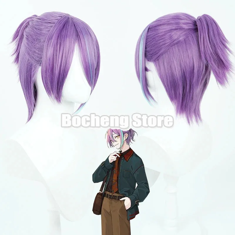 

2025 New Sekai Kamishiro Rui Cosplay Wig Short Ponytail Synthetic Hair Mixed Purple Blue Christmas Role Play Adult Men Women ★★★