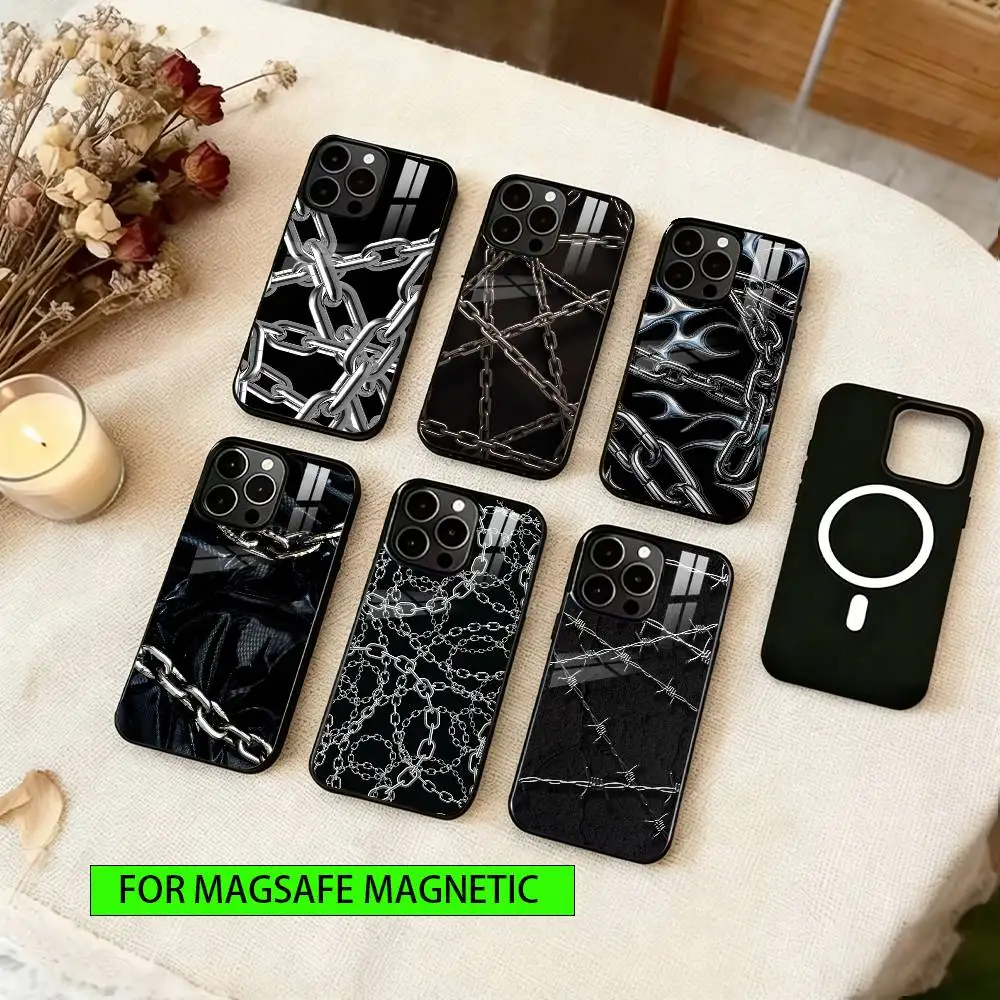 

Metal chain Phone Case For iPhone17,16,15,14,13,12,11 Plus,Pro Magnetic with Magsafe Wireless Charging