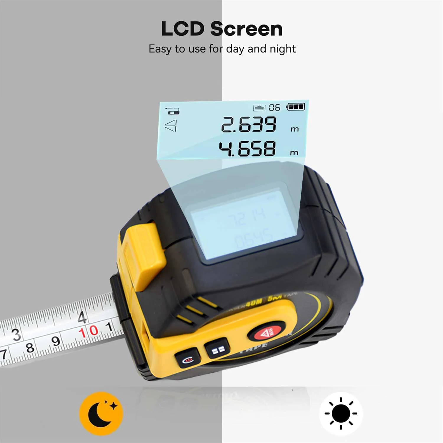 2 in 1 Laser Rangefinder 40/80m laser+5M Tape Measure Ruler with Backlight Distance Meter Building Measurement Device