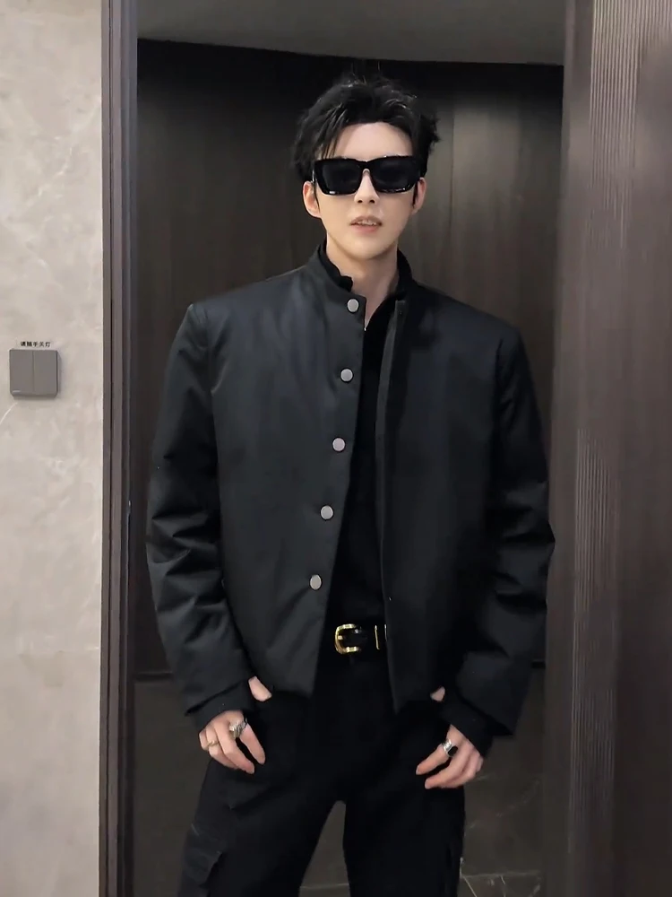 

Теплая подкладка на пуху, хлопковая куртка, мужская модель, зимняя модная верхняя одежда с высоким воротником, молодежная повседневная одежда, против морщин