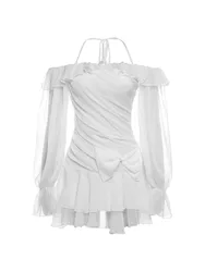 France Sweet Off Shoulder One Piece Dress Women Elegant Sexy Slim Party Clothes Female Korean Chic Design Fairy Dresses 2025 New