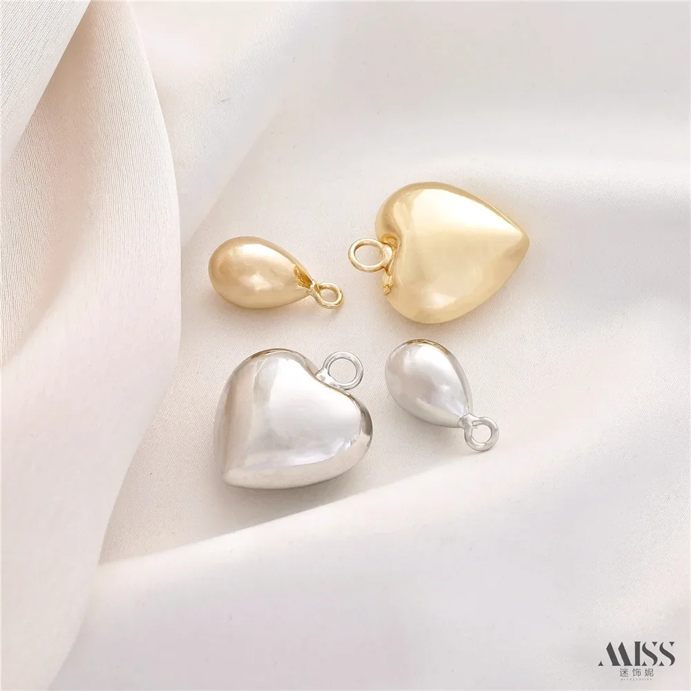 14K Gold-wrapped Large Glossy Hollow Peach Heart Love Water Drop Pendant DIY Necklace Earrings Pendant Accessories