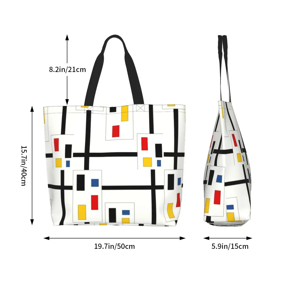 Piet Mondrian 여성용 부동산 식료품 토트 쇼핑백, 귀여운 캔버스 쇼퍼 숄더백, 대용량 핸드백