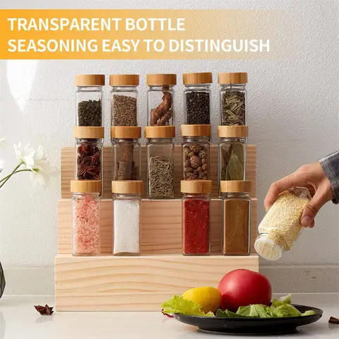 Kryddburkar i glas med bambulock, kryddbehållare, kryddkruka, salt- och pepparkar, kryddorganisatör, kryddburkset för kök 8 best sales kryddset - №2