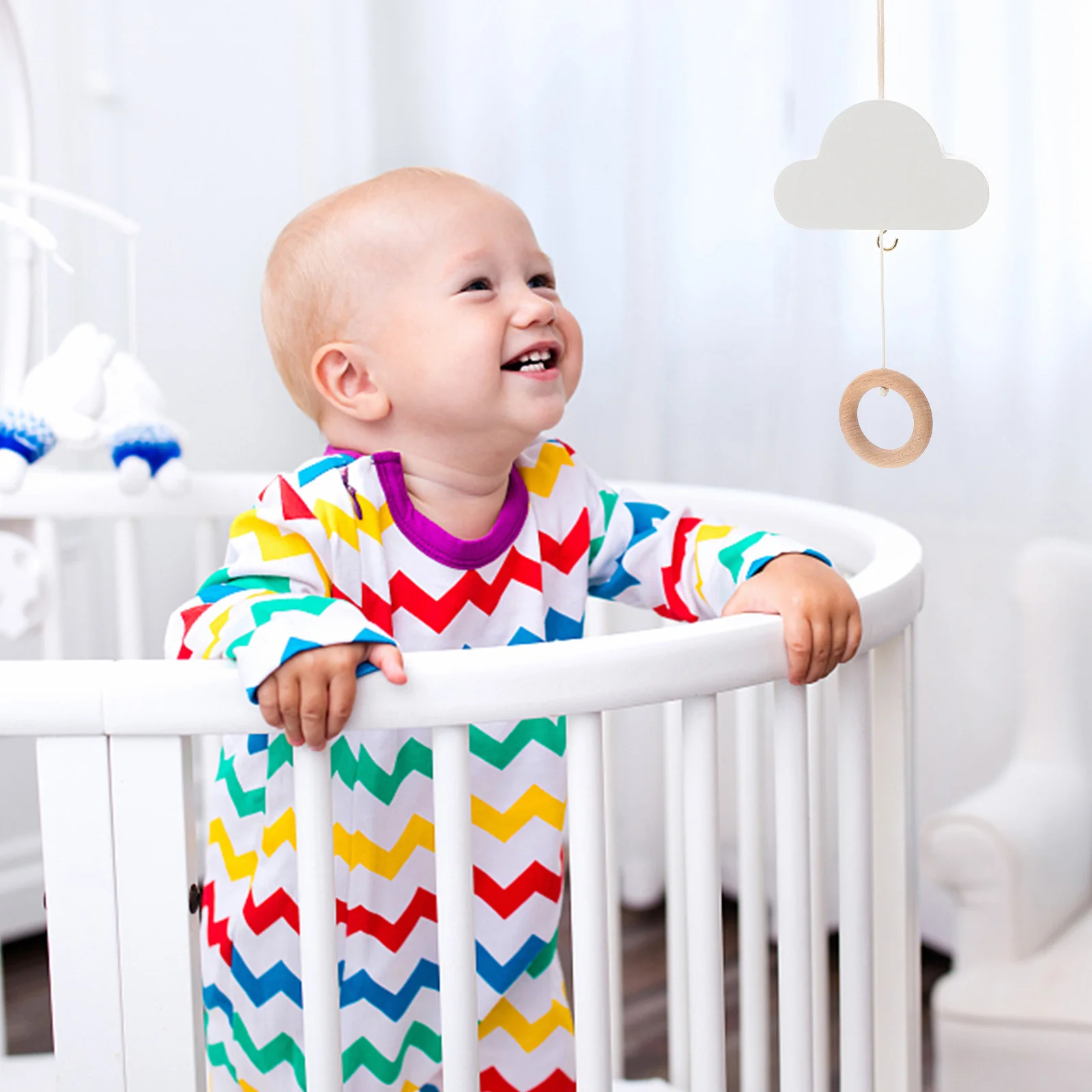 Mobiles Babybett in Wolkenform zum Aufhängen, Kinderzimmer-Dekoration, minimalistischer Boho-Stil, verstellbares Kinderbett, handgefertigte Babybettglocke