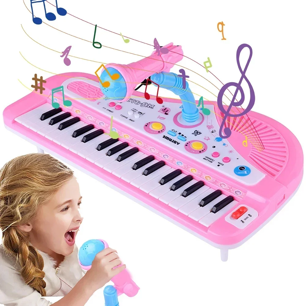 Musikalisches Klavier für Kinder, 37-Tasten-Klavier mit elektronischer Tastatur für Kinder mit Mikrofon, Musikinstrument, Lernspielzeug für Jungen und Mädchen