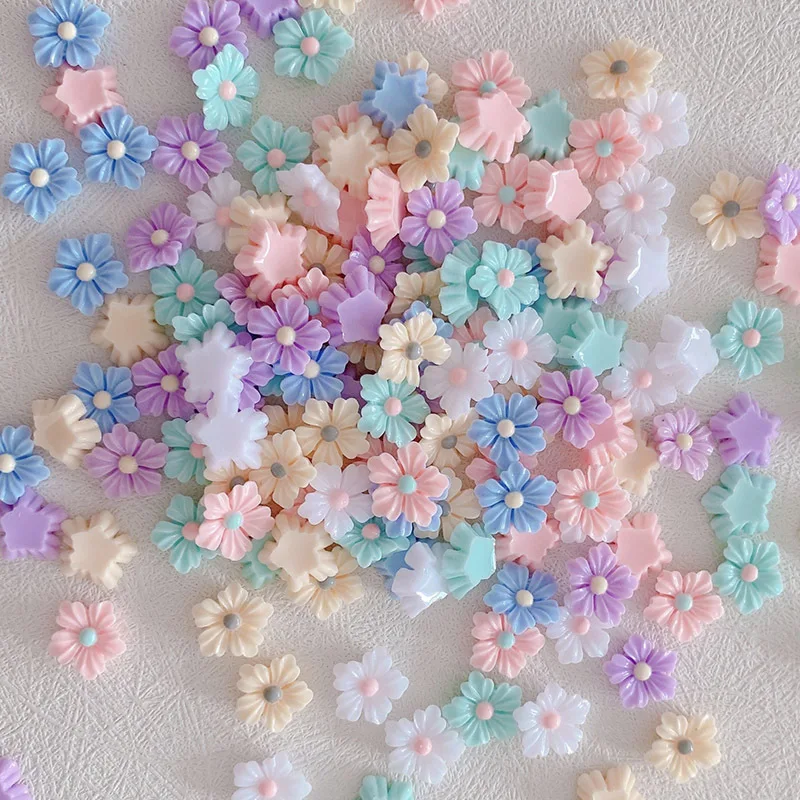 50PCS Resin 3D Luminous Flower Nail Charms Macaron-colored Morning Glory Petals Nail Art Decoration Accessories for manicure DIY