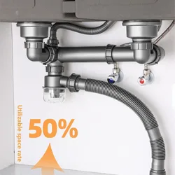 Kitchen Deodorization Sink Drain Pipe Set 3-Way Washbasin Drainage Water Hose Single Double Tank Rotate Anti-Blocking Sewer Tube