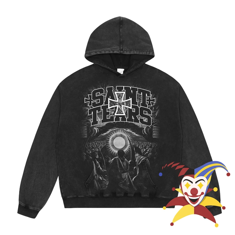 Saint Tears Hoodie Men Women Best Quality Vintage Washed Pullovers Sweatshirts