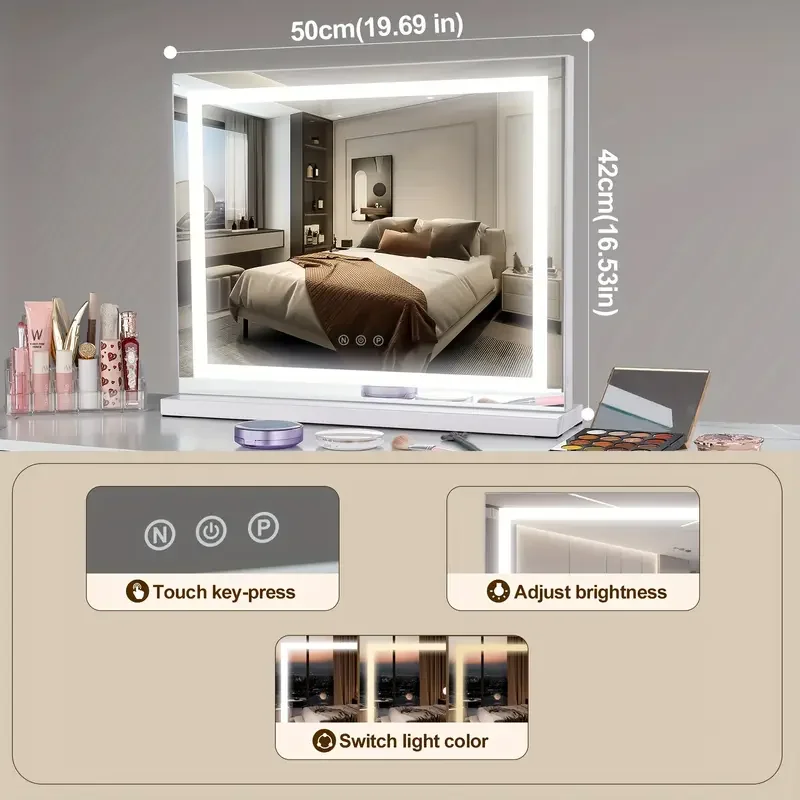 

Contemporary Tabletop Vanity Compact Cosmetic Mirror with LED Light Strip-50x42cm mirror makeup makeup mirror