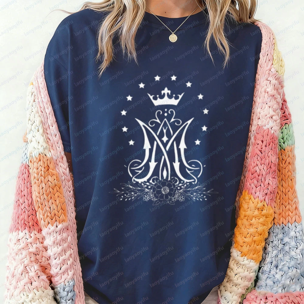 Marie Auspice Catholic Tee Virgin Mary Shirt Sacred Hearts Tee Holy Family Gift Catholic Prayer Shirt Summer Clothes for Women