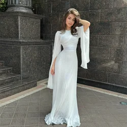 Customized Classic Long Sleeve O Neck Chiffon Evening Dresses Straight Pleated Floor Length Prom Dresses for Women Special Ocn