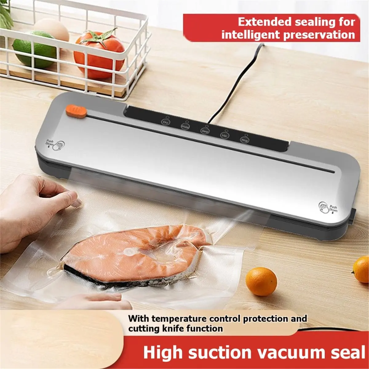 828 Mega Sale Vacuum Sealer Machine 75KPa with Built-in Cutter, Digital Timer, 6-in-1 Modes, Includes 10 Sealing Bags EU Plug