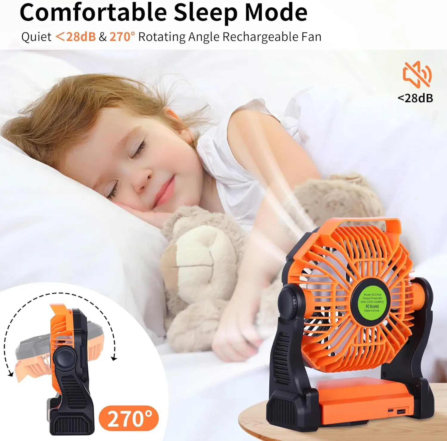 

2026 New UpgradePortable Fan Rechargeable Battery Powered Fan,270°Pivot Cordless Battery Operated Camping Fans With LED Light