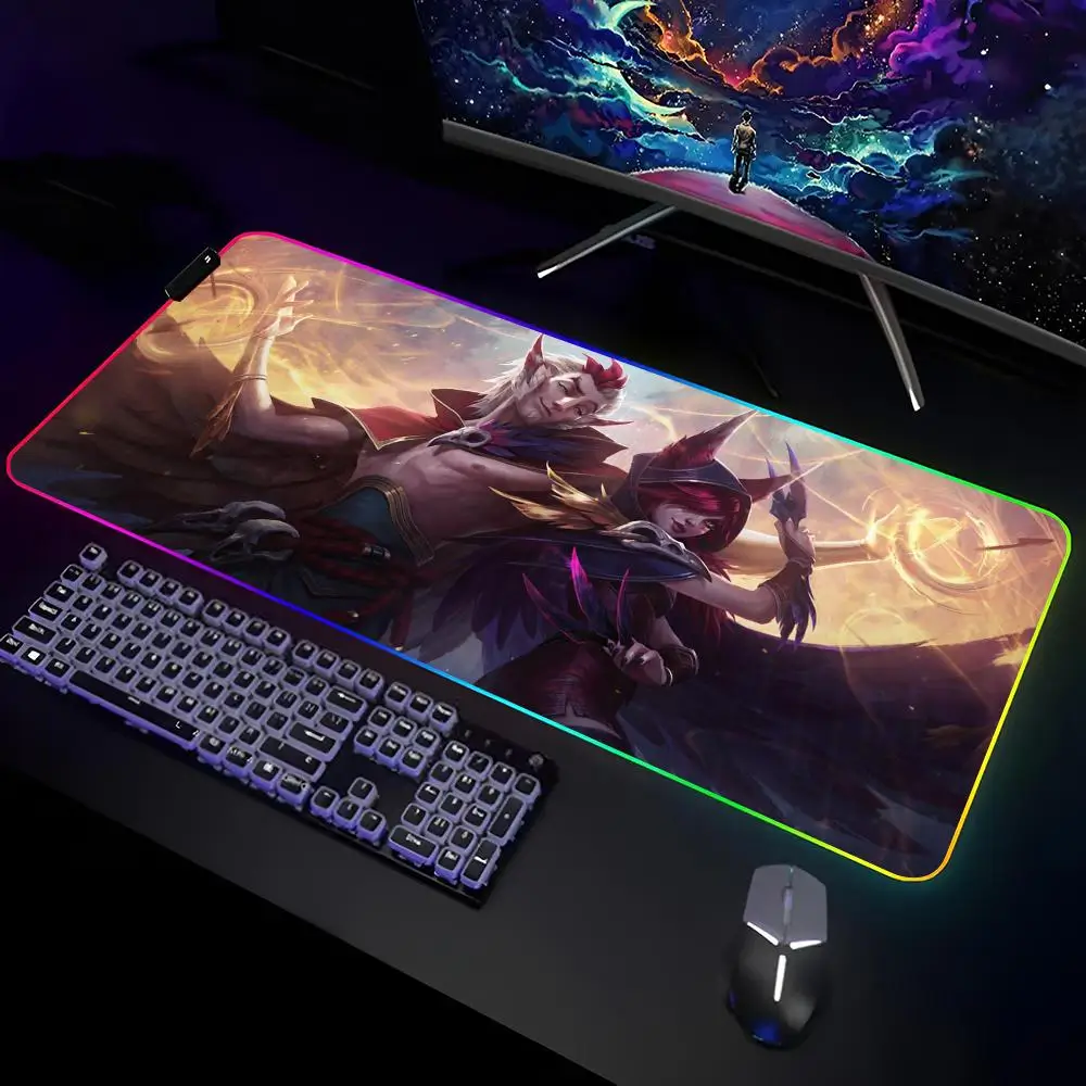 Xayah Xerath XinZhao Mouse Pad Gamer RGB Deskmat Keyboard Mat Gaming Laptops LED Mousepad Desk Protector Anime Mause Mats