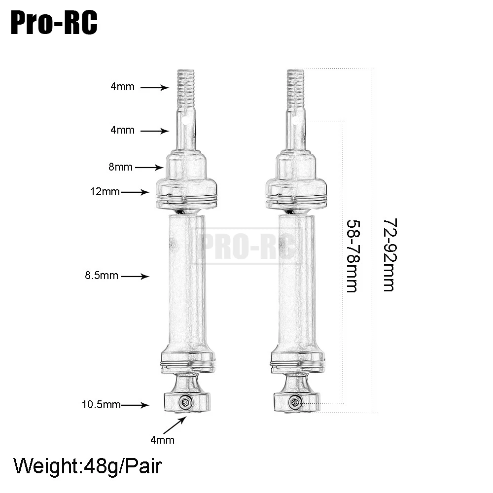 2Pcs #7051 Harden Steel Front Rear CVD Drive Shafts Driveshaft Replace Set for RC Car Parts Traxxas 1/16 Mini Slash 70054-1