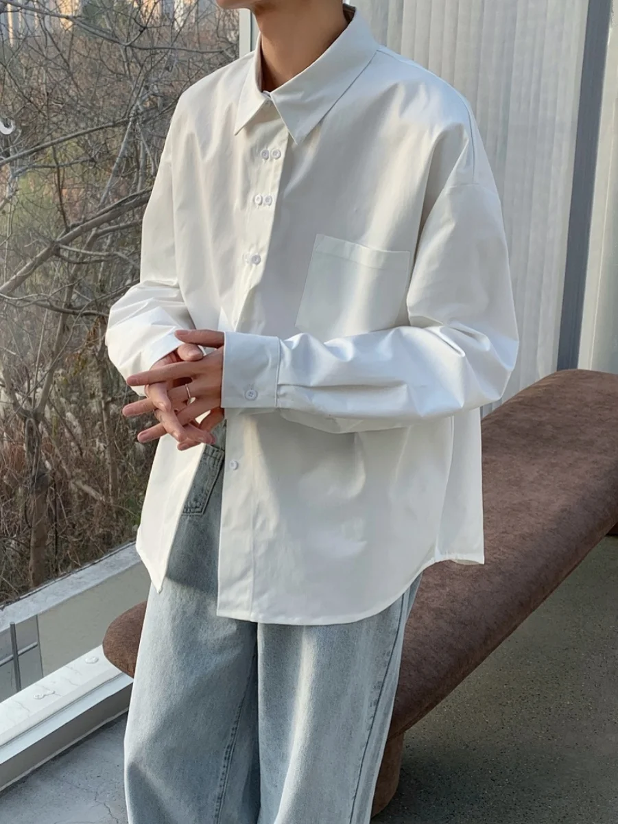 

White Long Sve Men's irt Cleanfit Trendy Brand Casual Outerwear Spring Autumn Sle Youthful Faion