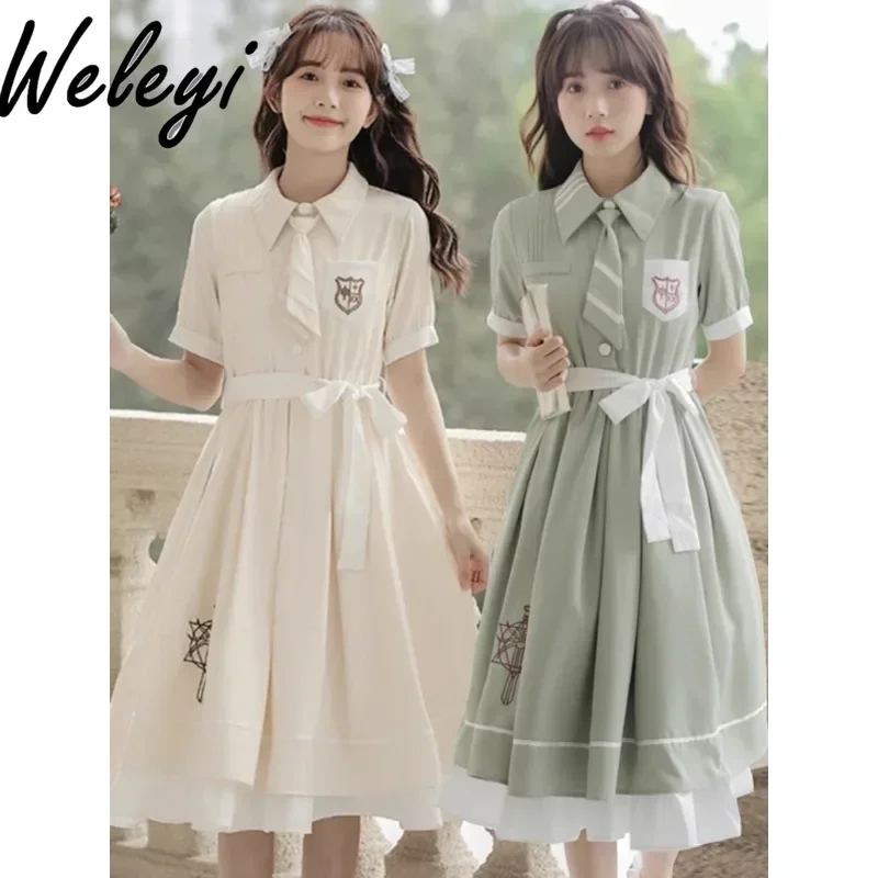 Robe uniforme Jirai Kei Lolita super mignonne pour femmes, nouveau style universitaire, vêtements de copines, robes chemise rétro pour étudiants, été 2024