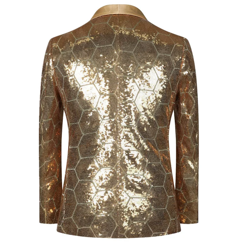

2025 New Men Gold Sequined Suit Single Button Jacket Fashion Singer Stage Performance Dress Male Nightclub Bar KTV Luxury Blazer