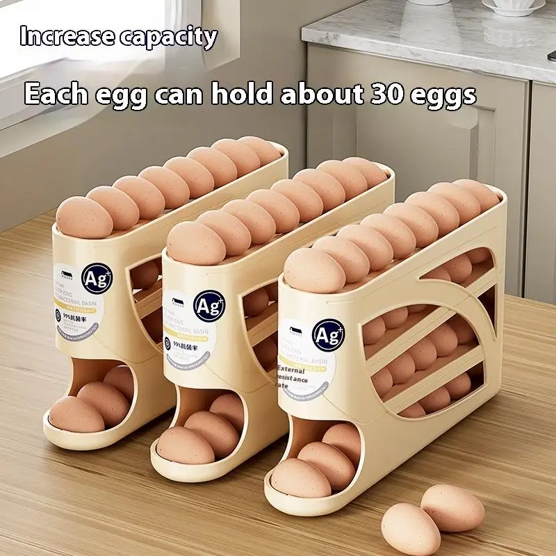 

Automatic Egg Roller Rack,4-Tier Large Capacity Refrigerator Egg Storage Organizer Refrigerator Side Door Egg Storage