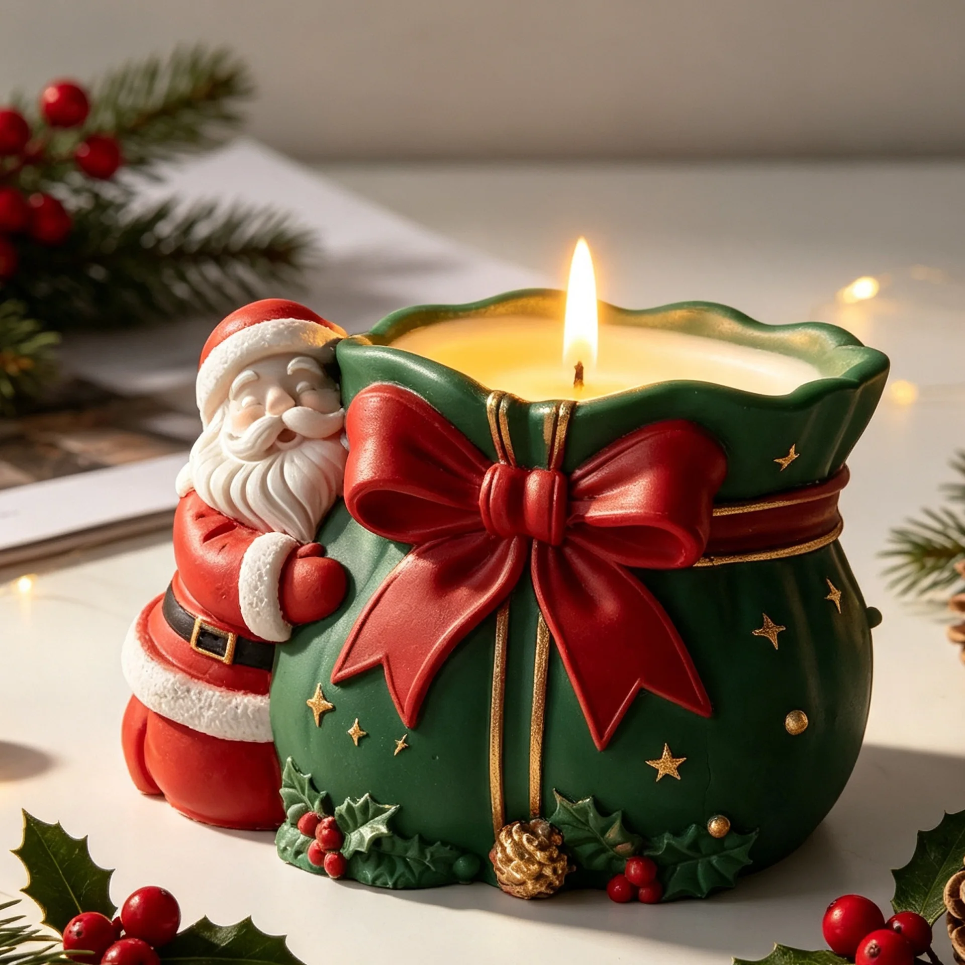 Santa Claus Gift Bag Storage Box Candle Holder Mold Plaster Cement Painting Art Products Silicone Molds DIY Xmas Cup Wax Making view 5