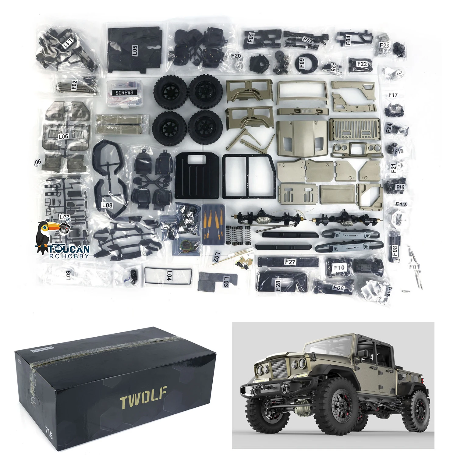 In Stock TWOLF 1:10 TW-715 KIT RC Off-road Vehicles Full Metal CNC Remote Control Crawler Car 2-Speed Transmission Model for Boy