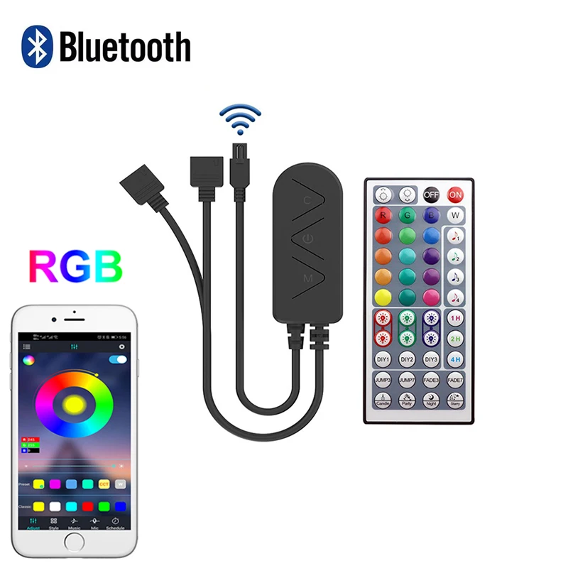 12V 4Pin Bluetooth RGB Controller Ehome Light APP Music Sync 44Key Remote Control Led Lights Controller For RGB LED Strip Light