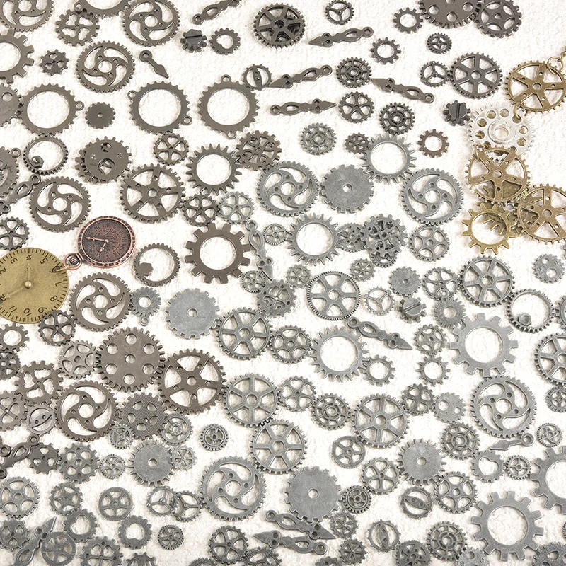 30/50g Vintage Gun Black Random Steampunk Gear Pendant Jewelry Mixed DIY Punk Mechanical Clock Watch Charms Making Findings Bulk